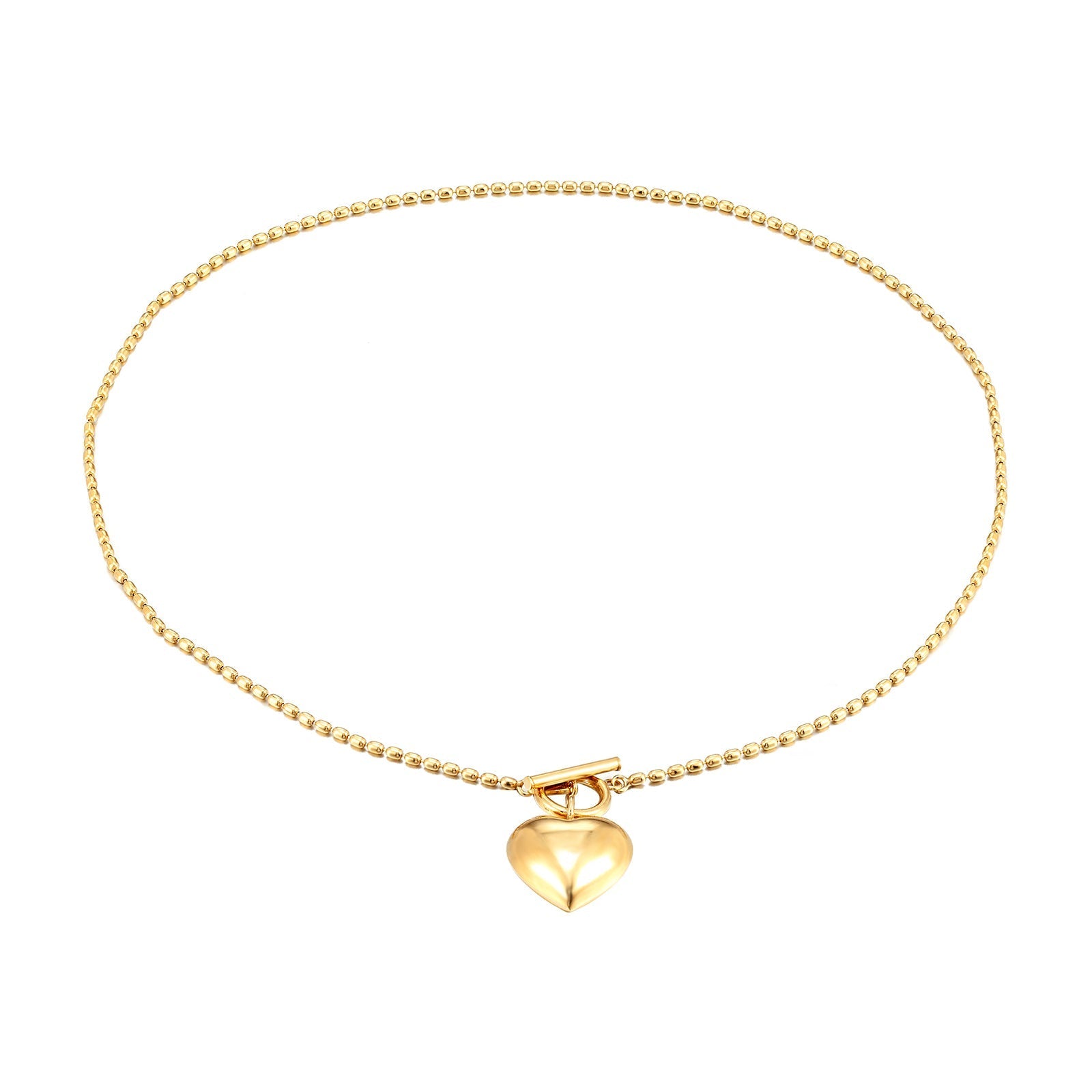 18ct Gold Vermeil Beaded Heart Charm T-bar Necklace