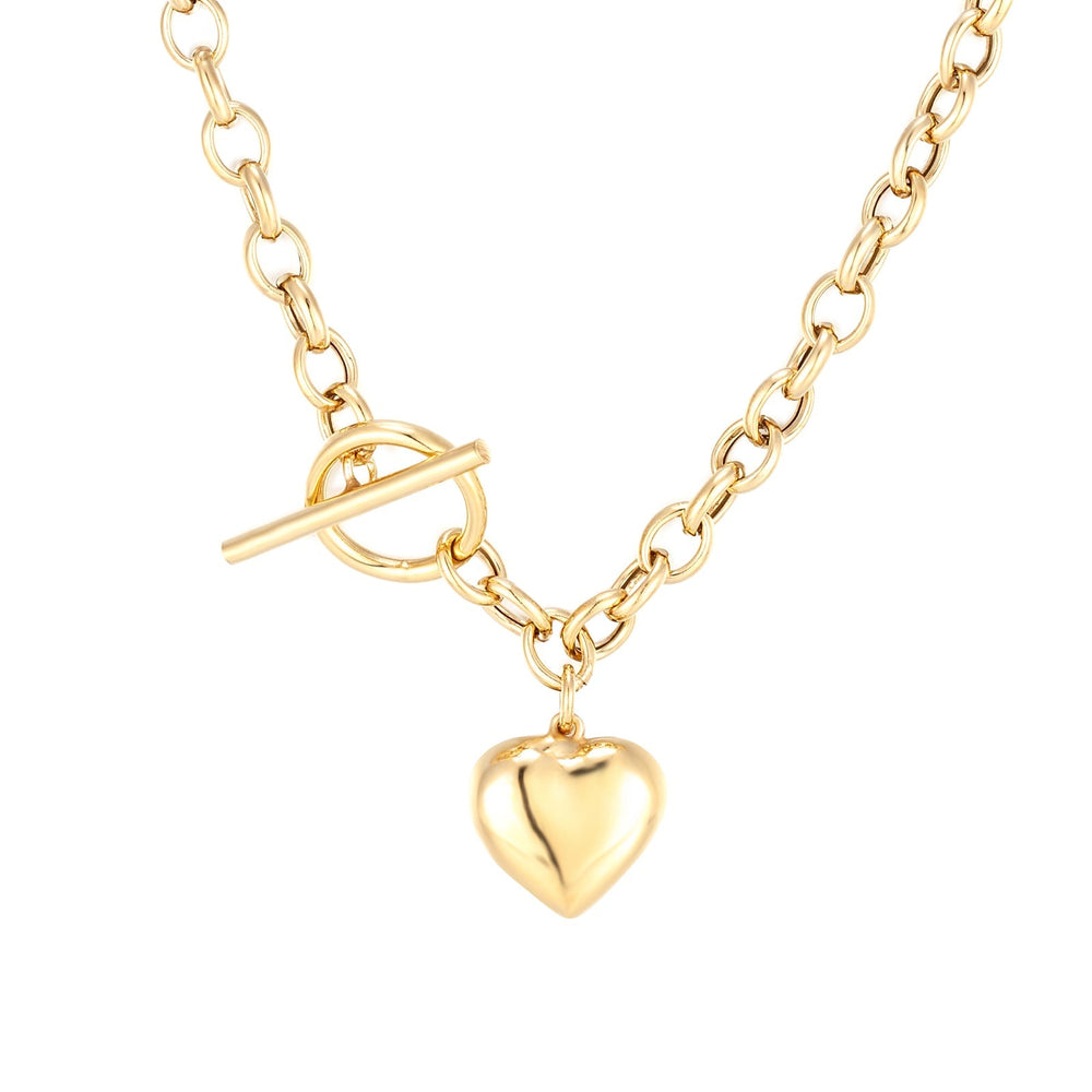 18ct Gold Vermeil Heart Charm T-bar Rolo Necklace