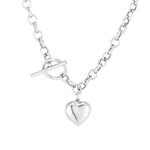 Sterling Silver Heart Charm T-bar Rolo Necklace