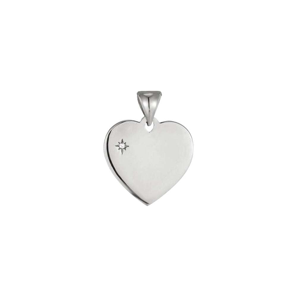 Sterling Silver Engravable Heart CZ Disc Pendant