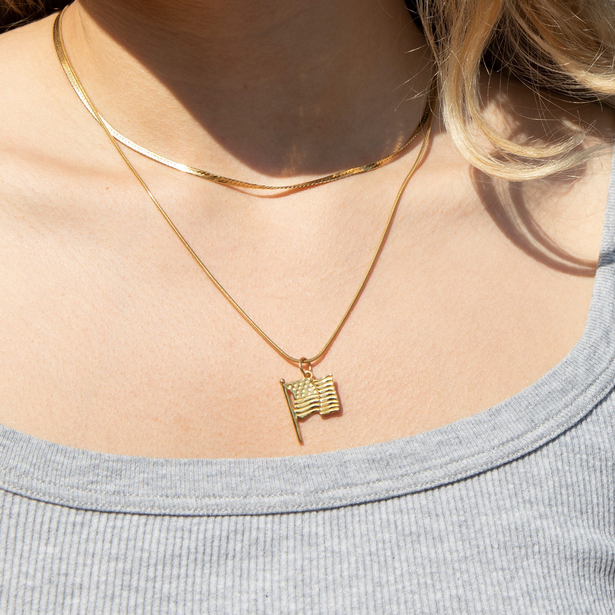 United States Flag Charm Pendant - seol-gold