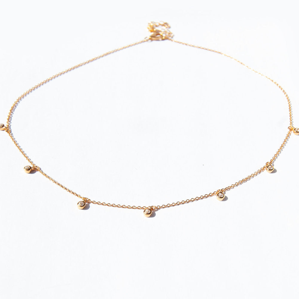 Tiny CZ Bezel Drop Choker Necklace - seol-gold