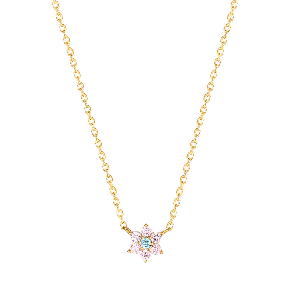 18ct Gold Vermeil Pink CZ Flower Necklace