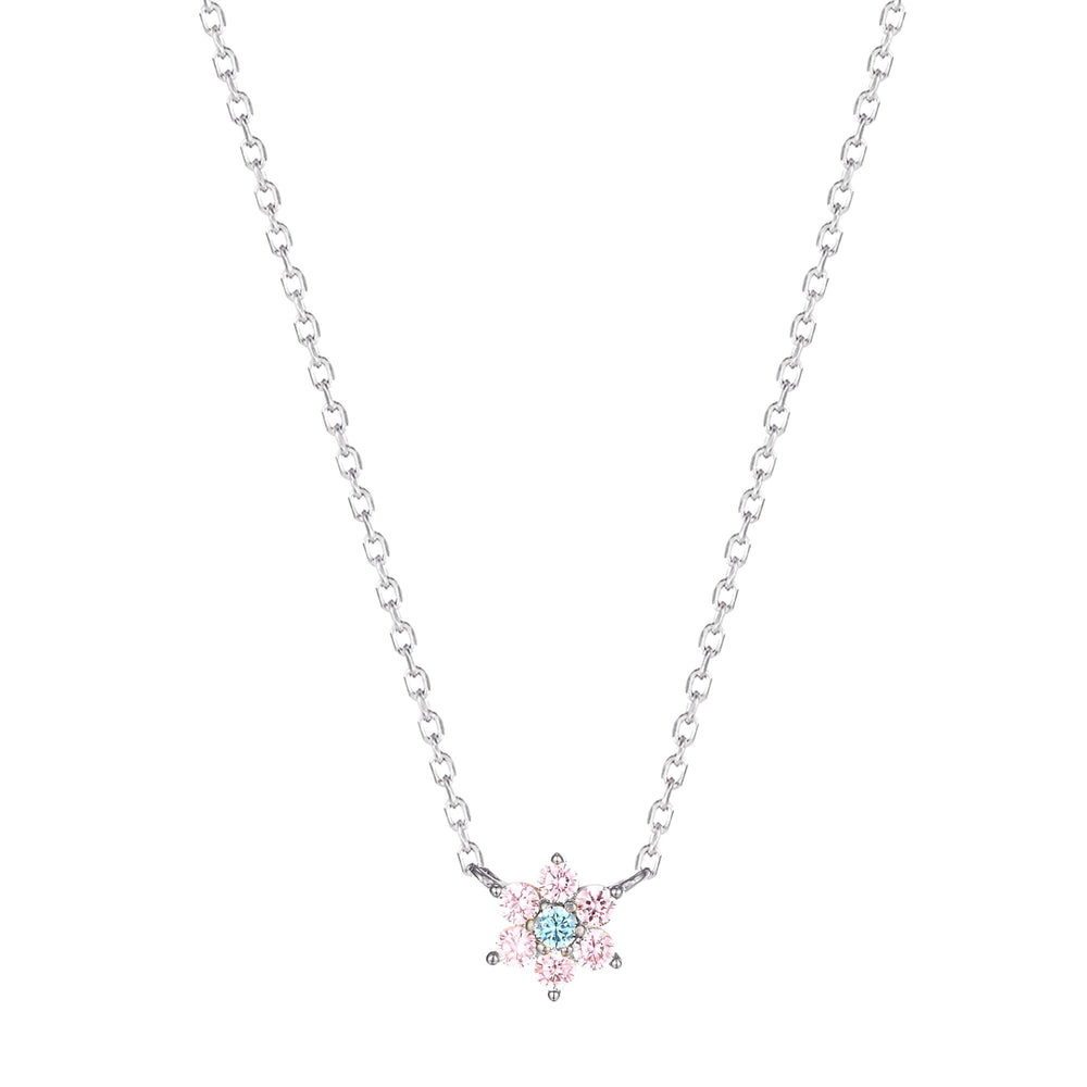 Sterling Silver Pink CZ Flower Necklace