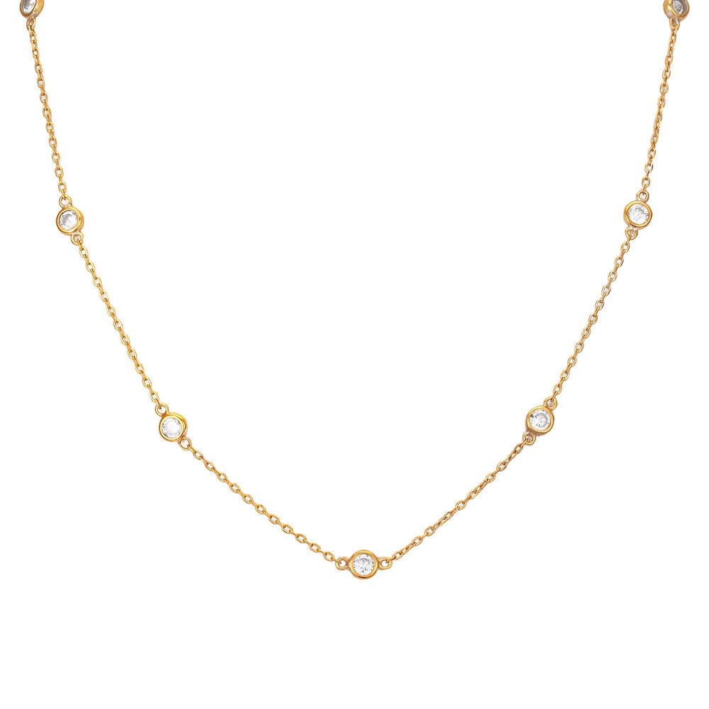 18ct Gold Vermeil CZ Bezel Chain Necklace