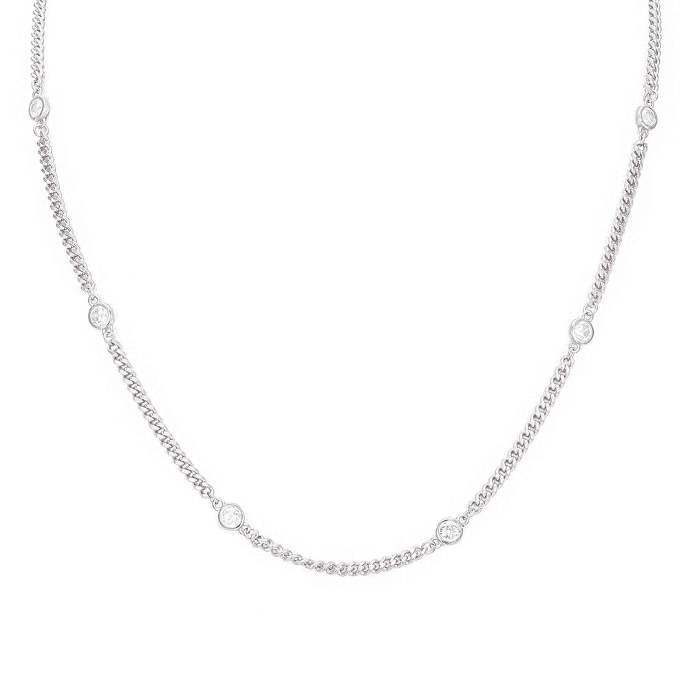Sterling Silver CZ Bezel Curb Chain