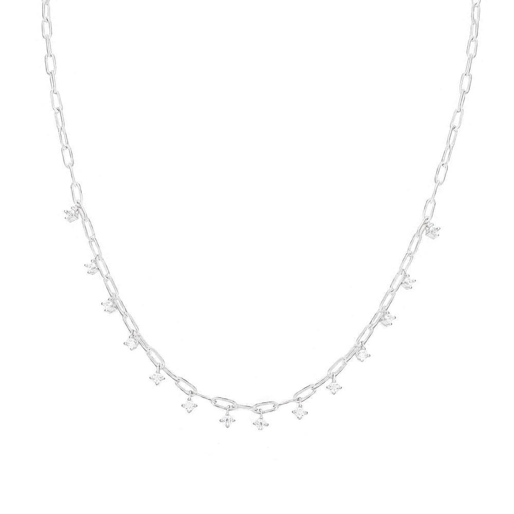 Sterling Silver CZ Charm Cable Chain