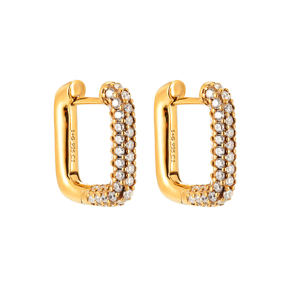 18ct Gold Vermeil CZ Large Rectangle Hoops