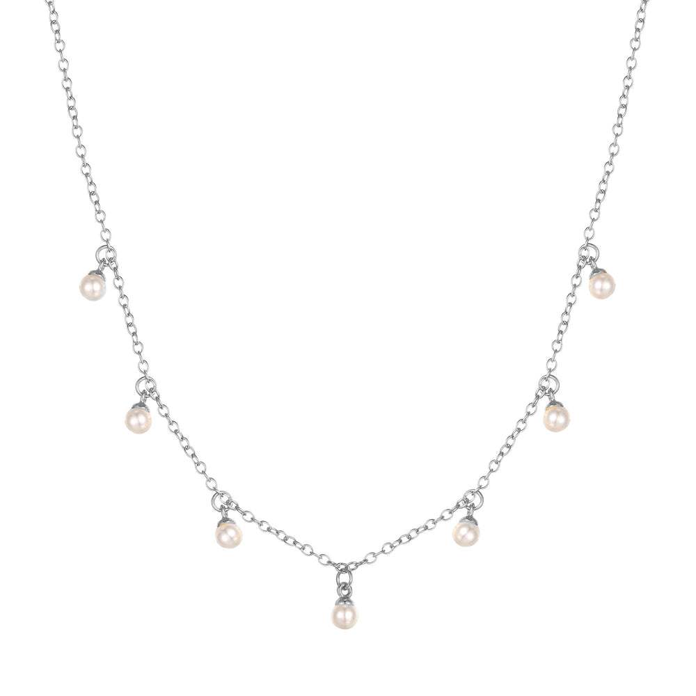 Sterling Silver Pearl Drop Charm Necklace