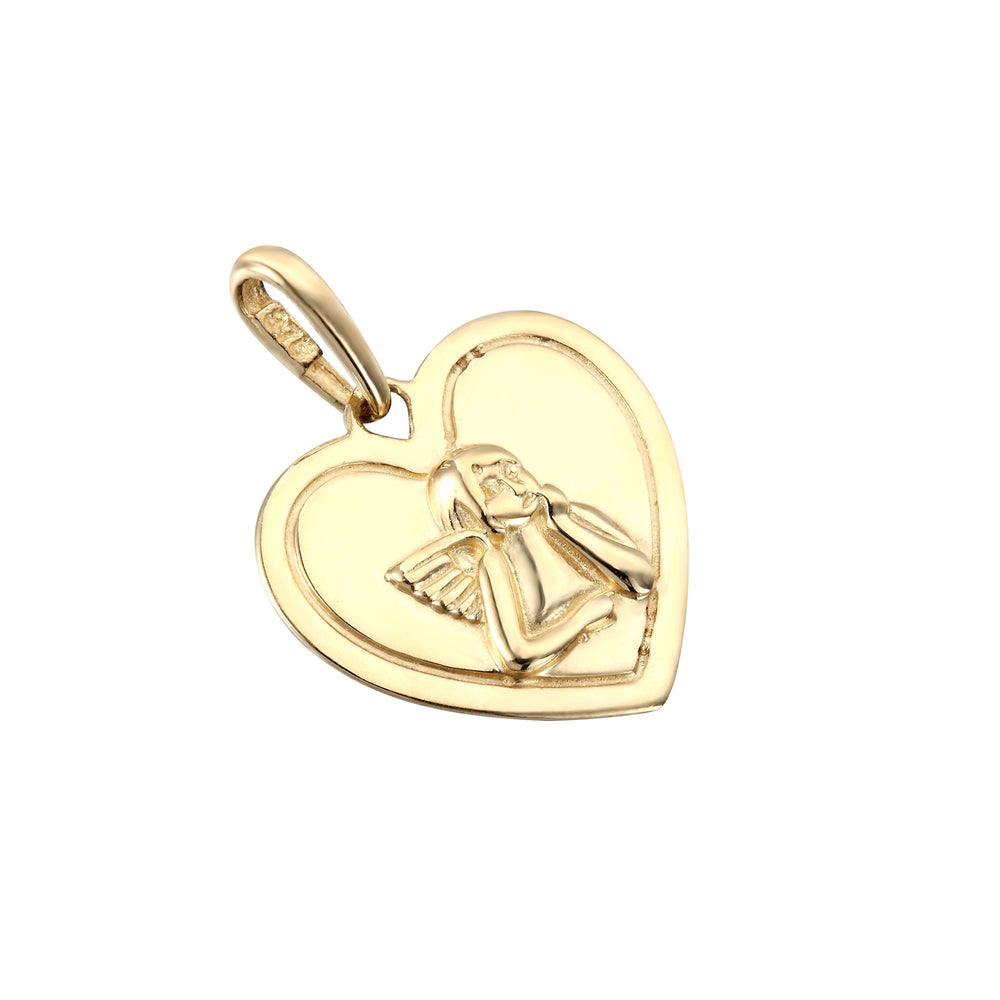 9ct Solid Gold Heart Cherub Pendant Charm