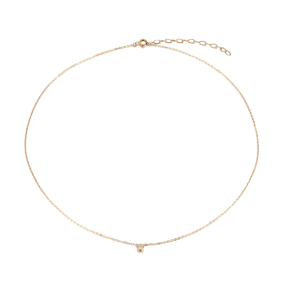 9ct Gold CZ Round Bezel Necklace - seol-gold