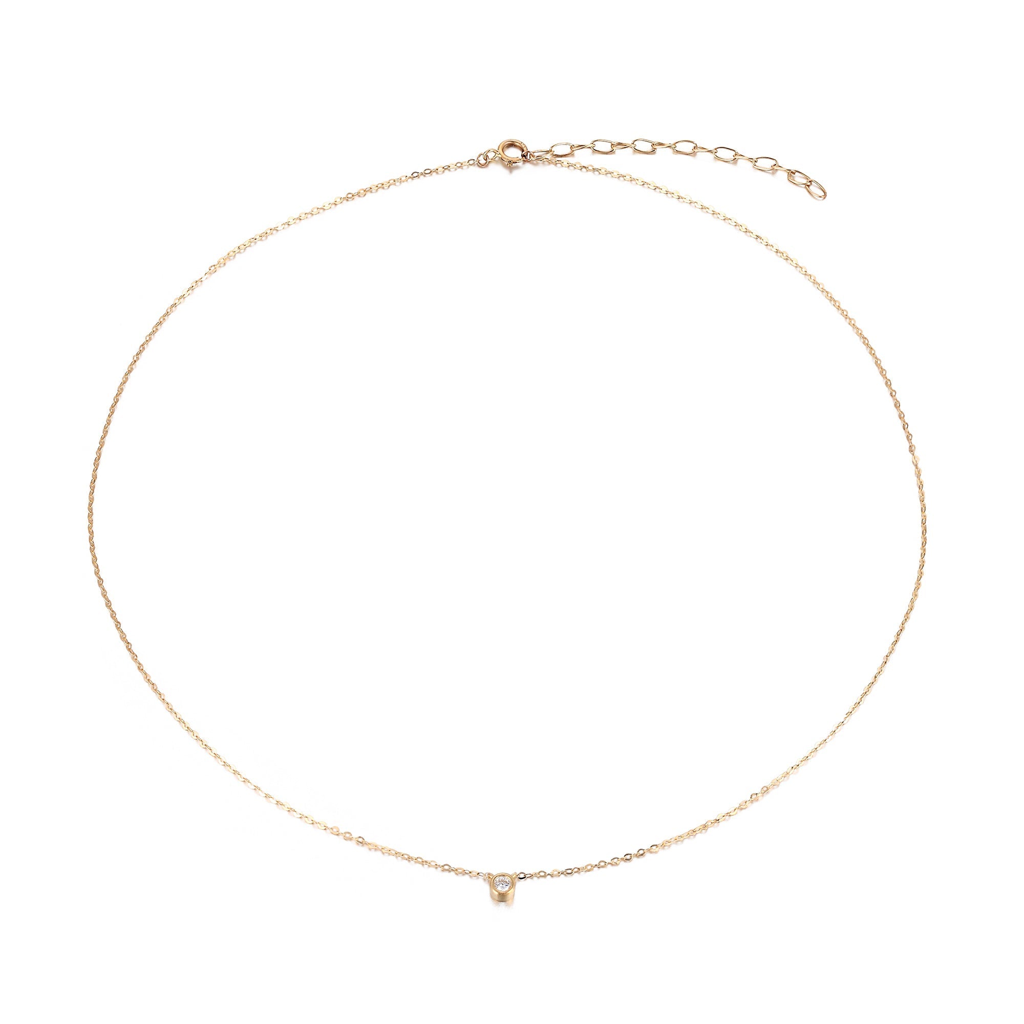 9ct Gold CZ Round Bezel Necklace - seol-gold