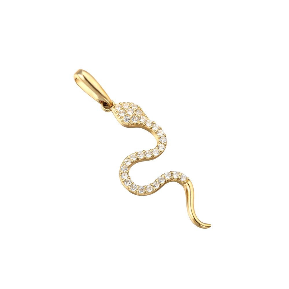 9ct Solid Gold Snake CZ Pendant Charm