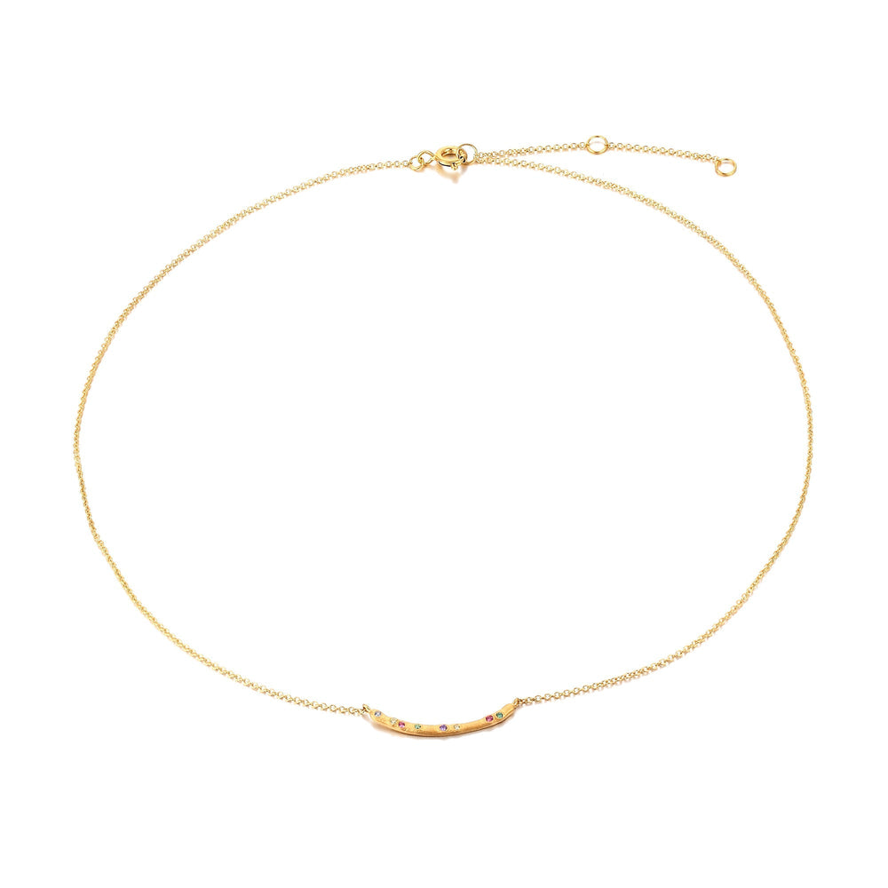 Rainbow CZ Studded Bar Necklace - seol-gold