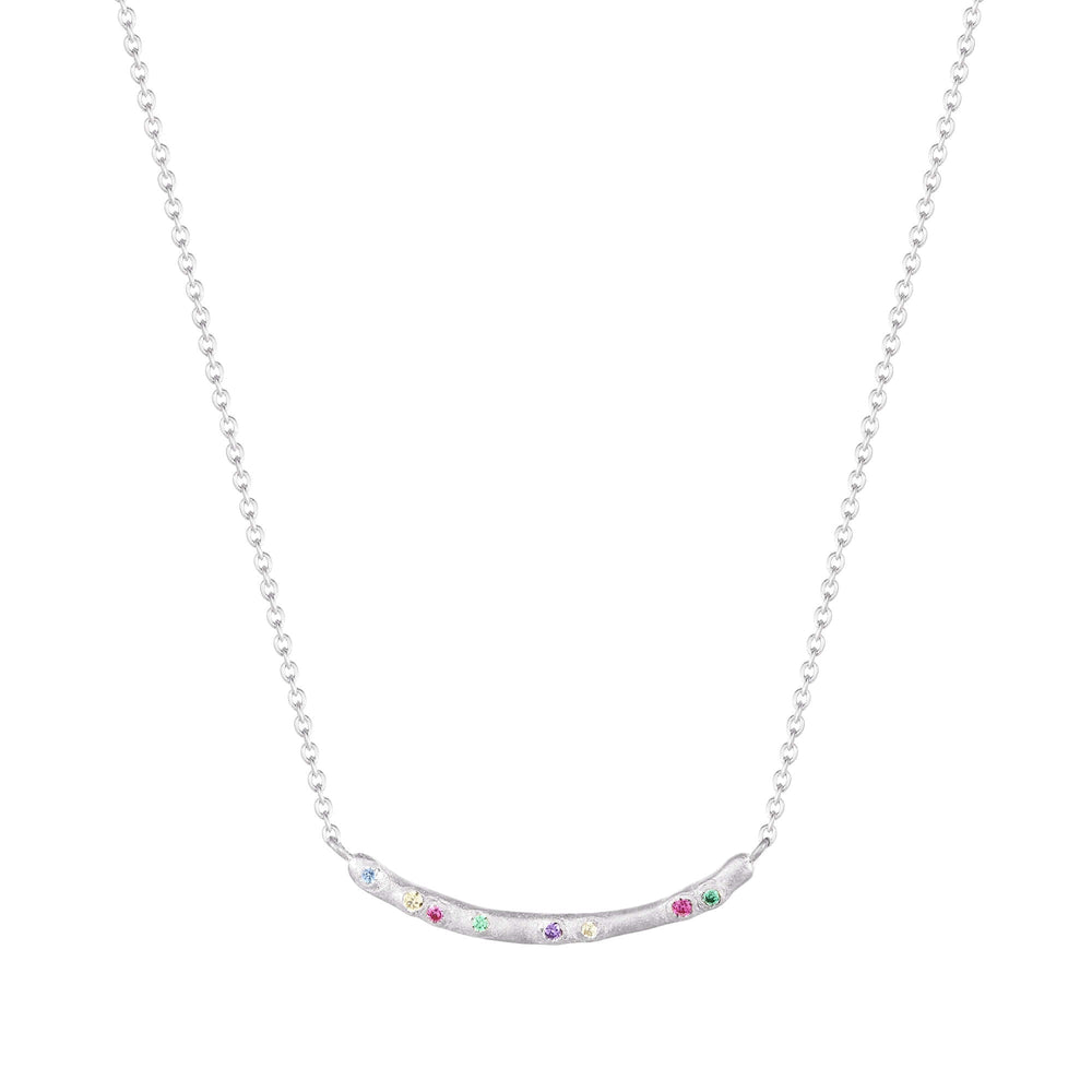 Sterling Silver Rainbow CZ Bar Necklace