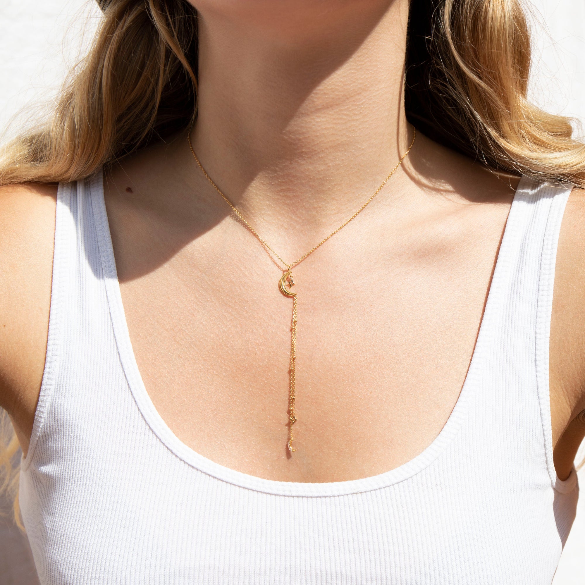 silver moon lariat necklace - seol-gold