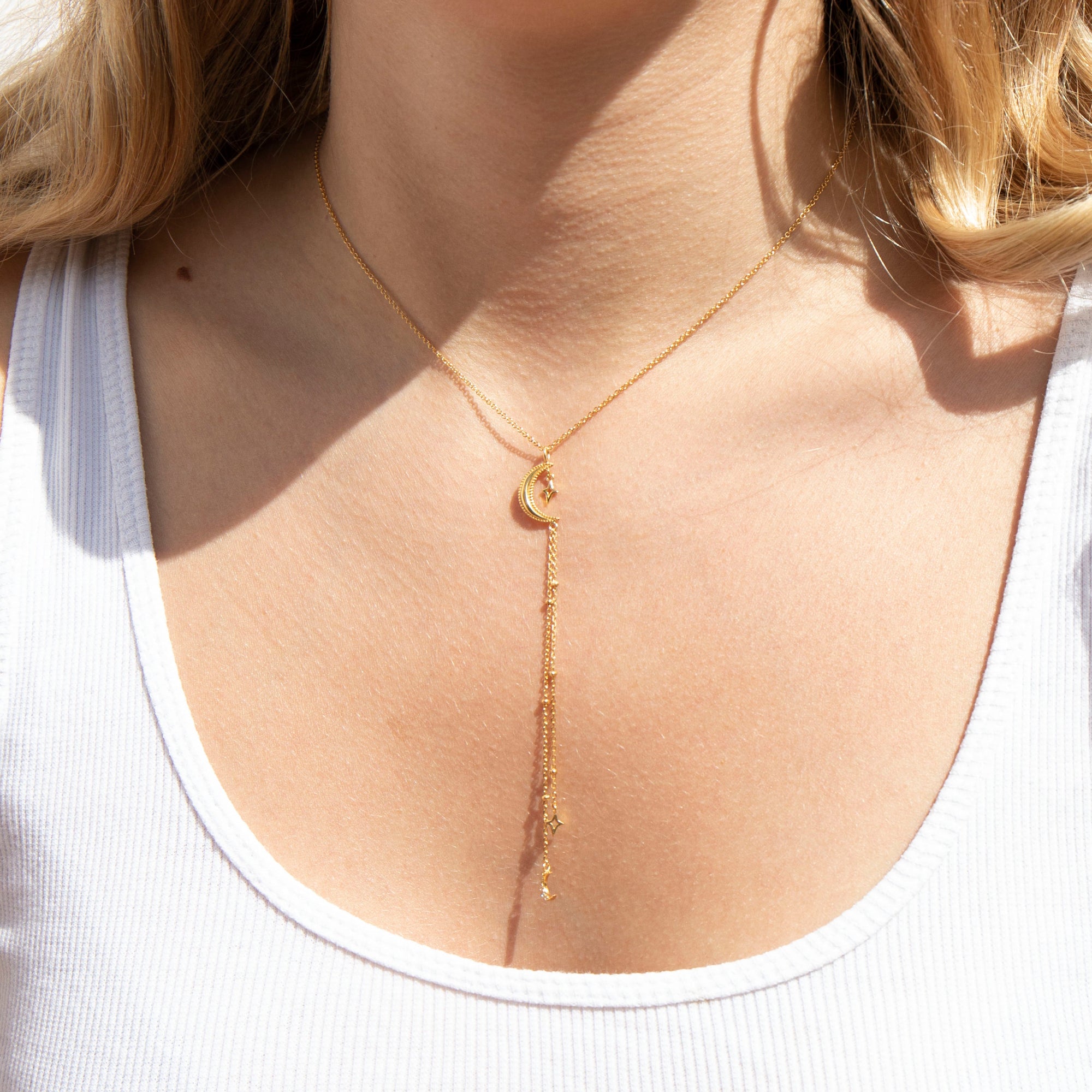 Stars and moon lariat necklace - seol-gold