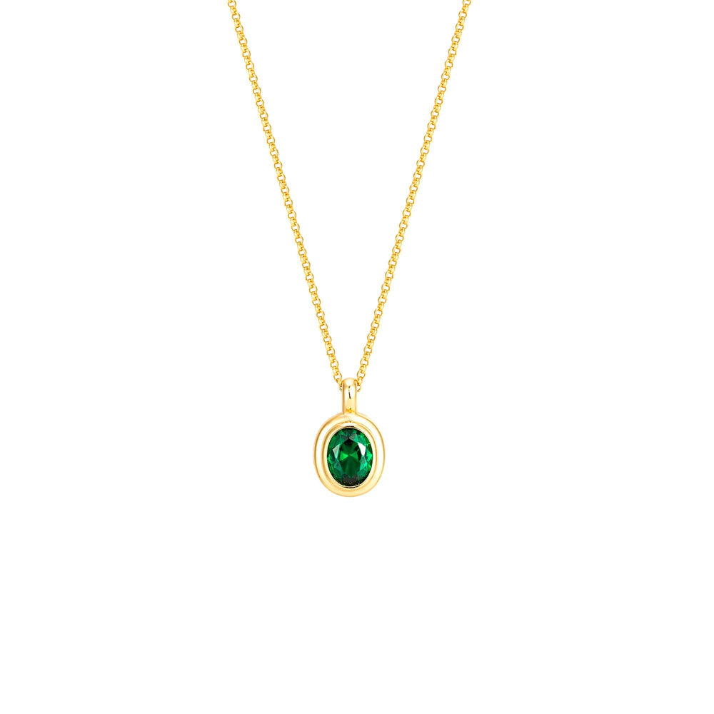 Emerald CZ Oval Stone Necklace