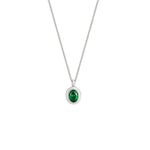Sterling Silver Emerald CZ Oval Stone Necklace