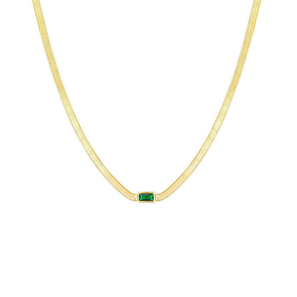18ct Gold Vermeil Emerald CZ Snake Chain Necklace