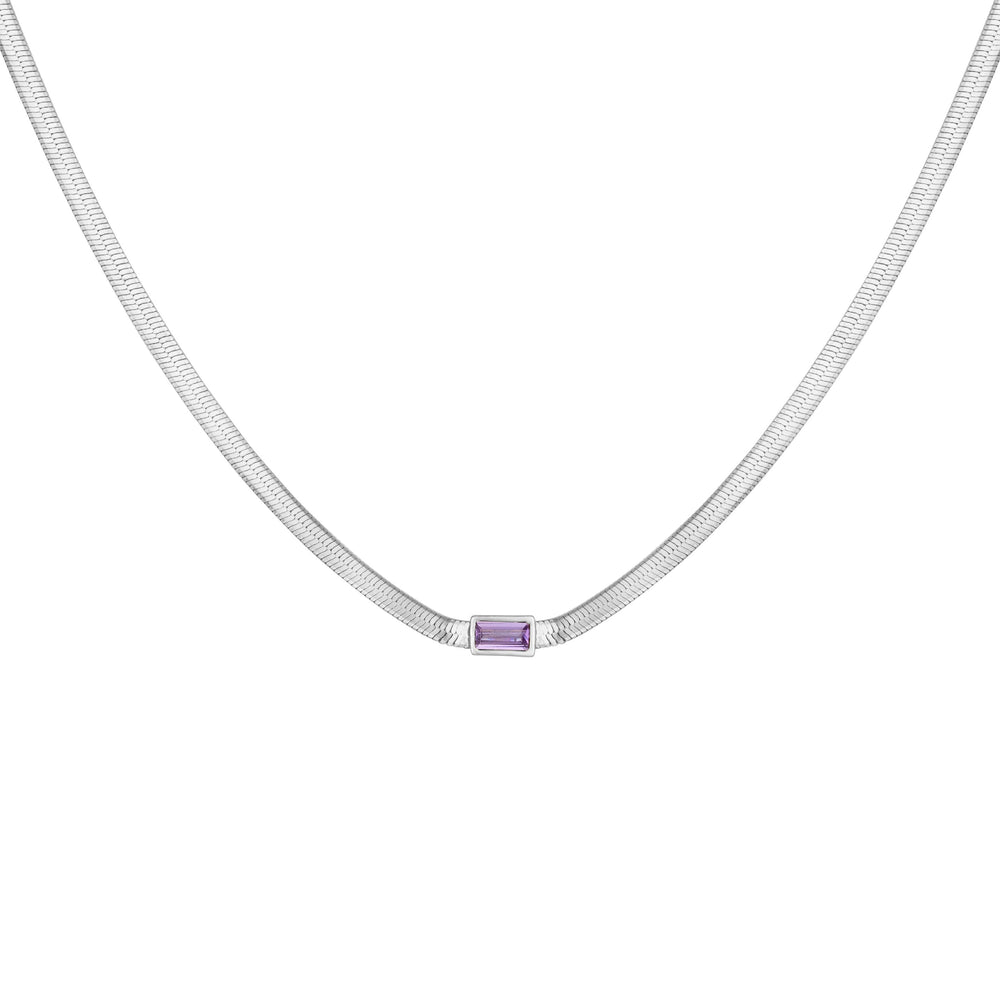 Sterling Silver Amethyst CZ Snake Chain Necklace