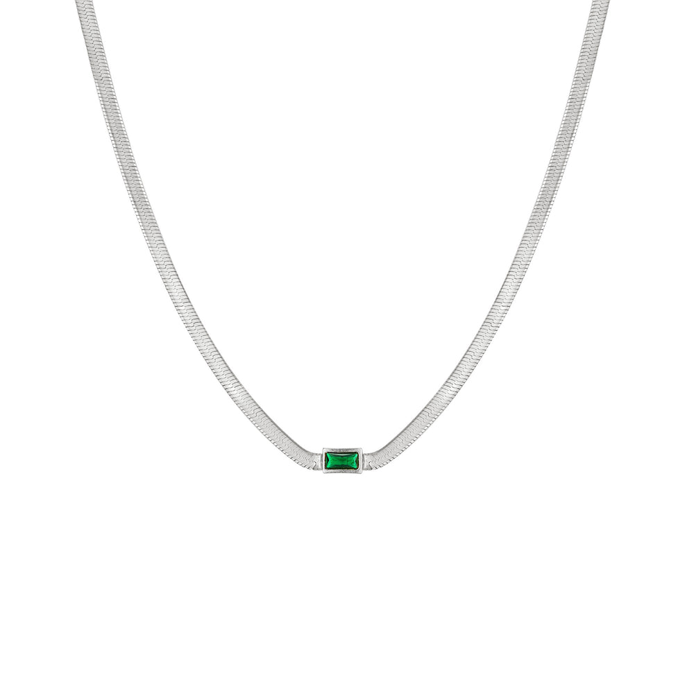 Sterling Silver Emerald CZ Snake Chain Necklace