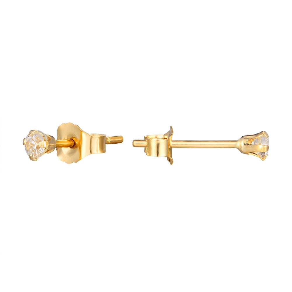 9ct Solid Yellow Gold Tiny 2mm White CZ Studs