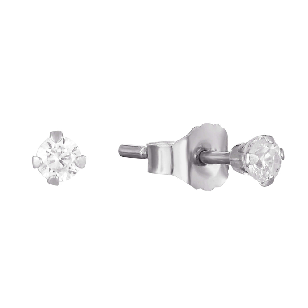 9ct Solid White Gold Tiny 2mm White CZ Studs