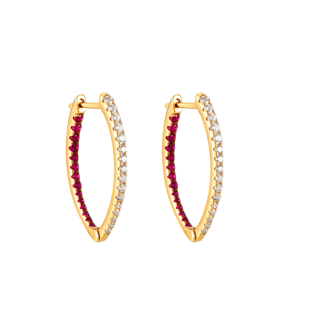 18ct Gold Vermeil Oval Ruby CZ Hoops