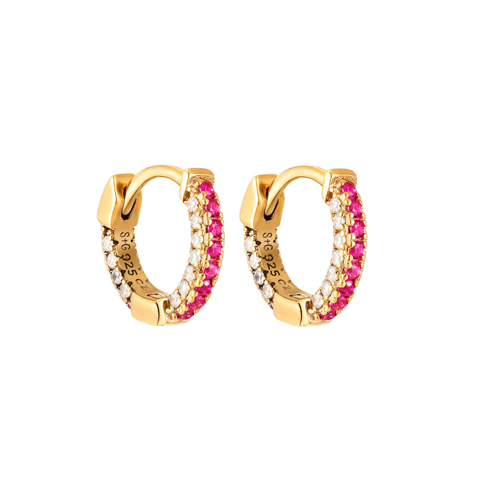 18ct Gold Vermeil Pave Ruby CZ Hoops