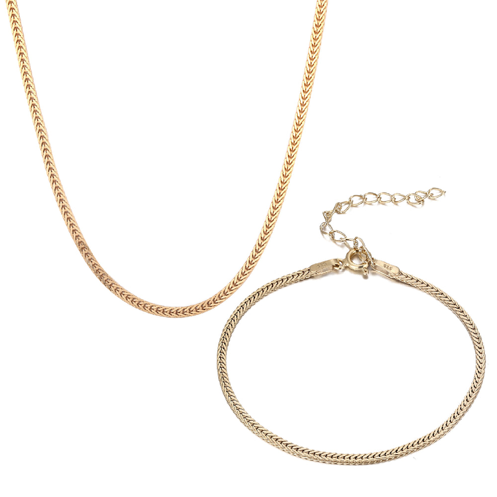 18ct Gold Vermeil Flat Snake Chain & Bracelet Set