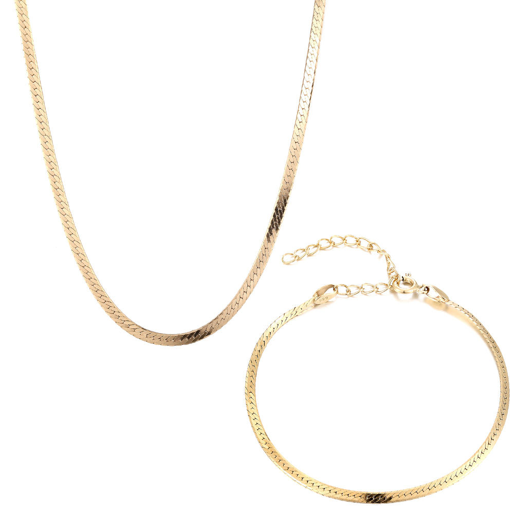 18ct Gold Vermeil Herringbone Chain & Bracelet Set