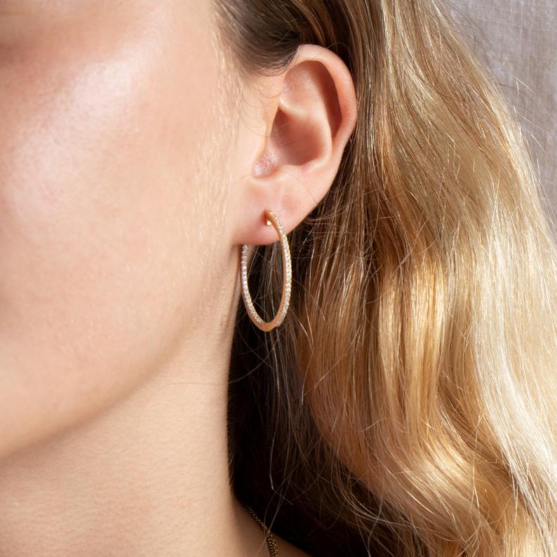  CZ Studded Hoop Earrings - seol gold