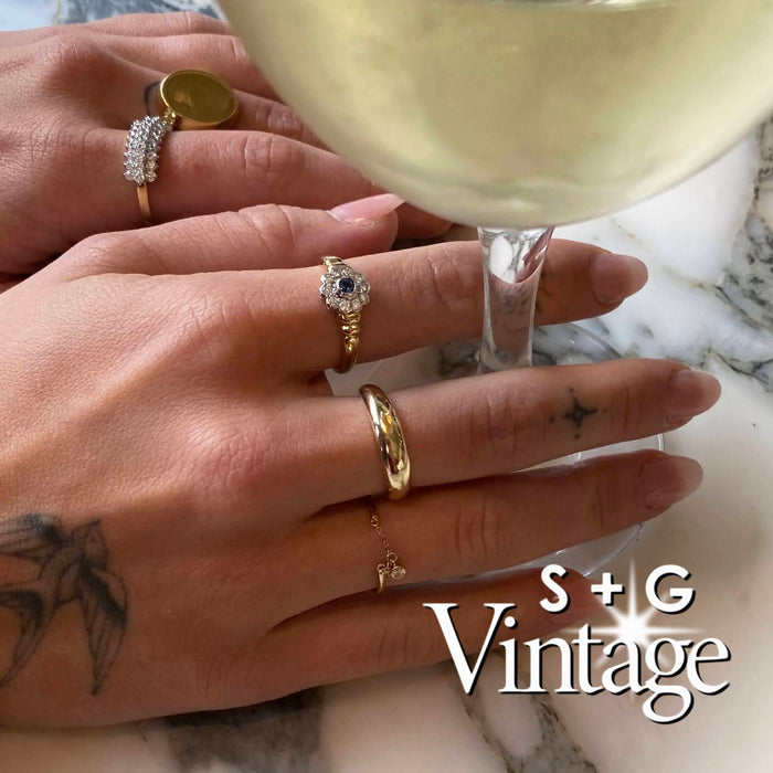 Vintage 9ct Solid Gold Sapphire & Diamond Flower Ring - seolgold